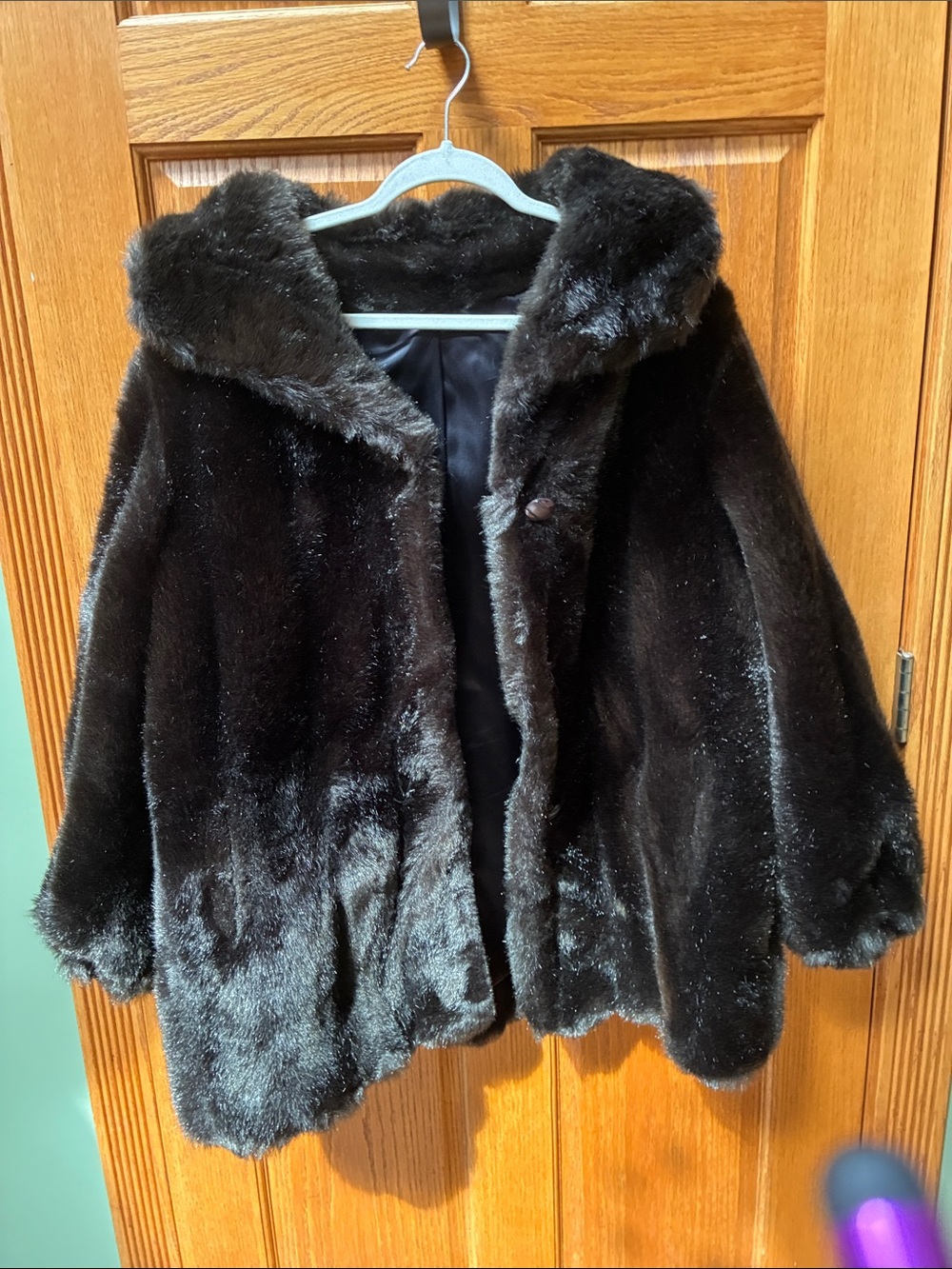 Sears Women's Plush Faux Fur Teddy Jacket - Dark Brown